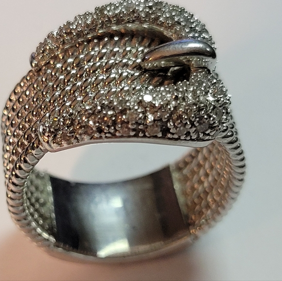 JTV 925 Sterling Silver, CZ Buckle Style Ring Size 8 - Picture 4 of 9